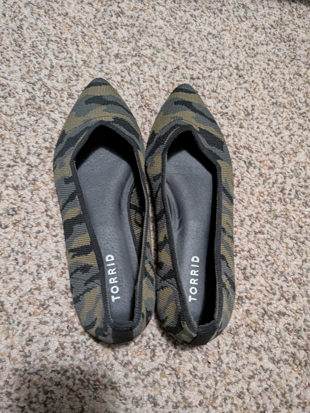 torrid Camouflage Pointed-Toe Knit Flats in Olive and Black